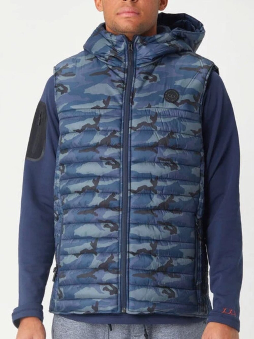 BAUER First Line Collection Hooded Puffer Vest Blue/Gray Camo Men's Size L
